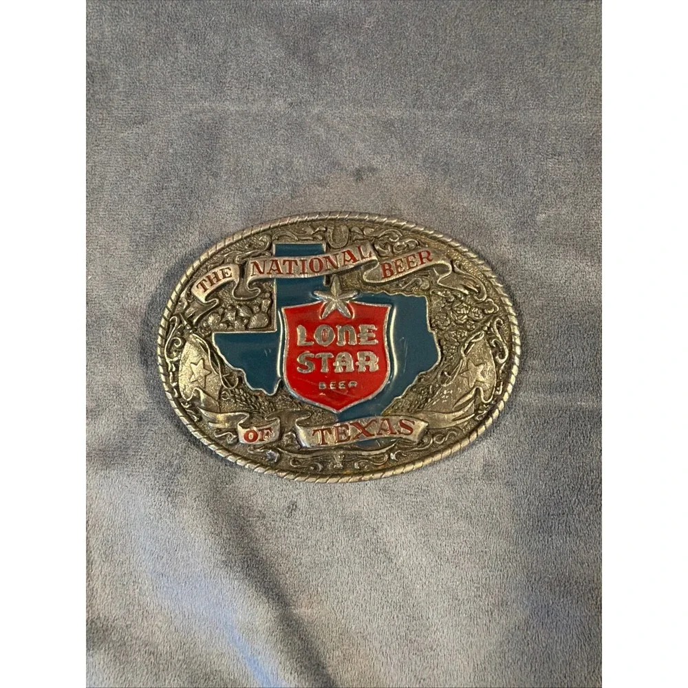 Vintage 1982 Lone Star Beer Belt Buckle Indiana Metal Craft Texas Q249 Oval